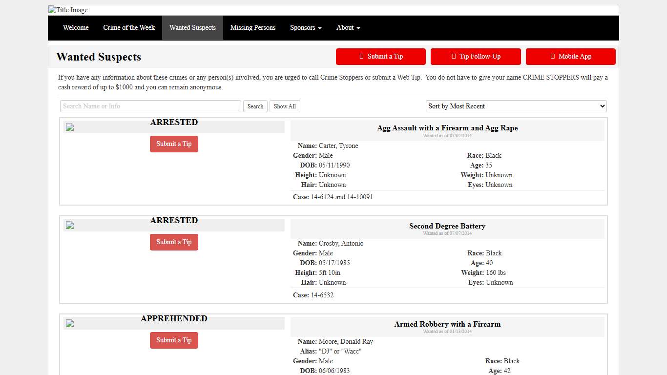 Wanted Suspects - Bossier City Crime Stoppers